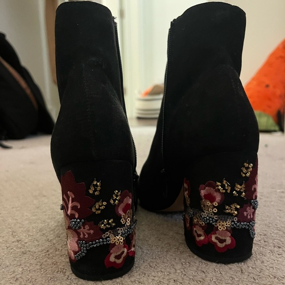 Express Suede Embroidered Black Booties - Picture 2 of 5
